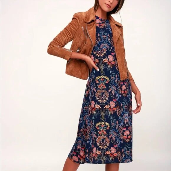 NWT I. Madeline Garden Splendor Navy Blue Floral Midi Whimsical Dress l Small - Picture 3 of 16